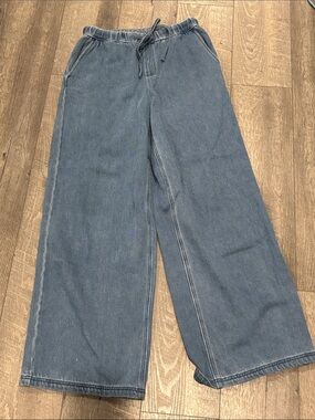 Wide Leg Denim Pull-On Pants - Blue
